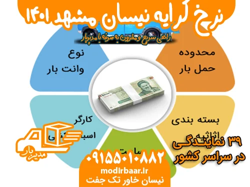نرخ کرایه نیسان مشهد 1401